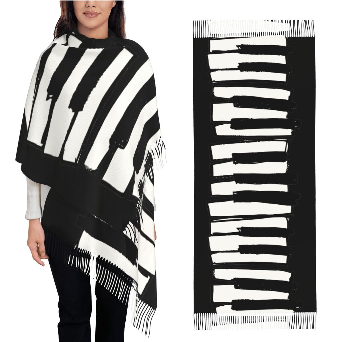 Pashmina Wrap Large - Minimalistischer Schal mit Klaviertasten für Damen,