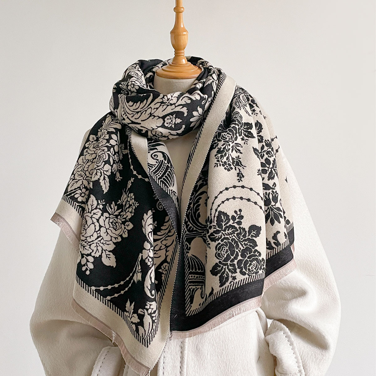 Pashmina Wrap Large - Damen-Schal aus Kaschmir-Imitat mit Fransen, Dicker