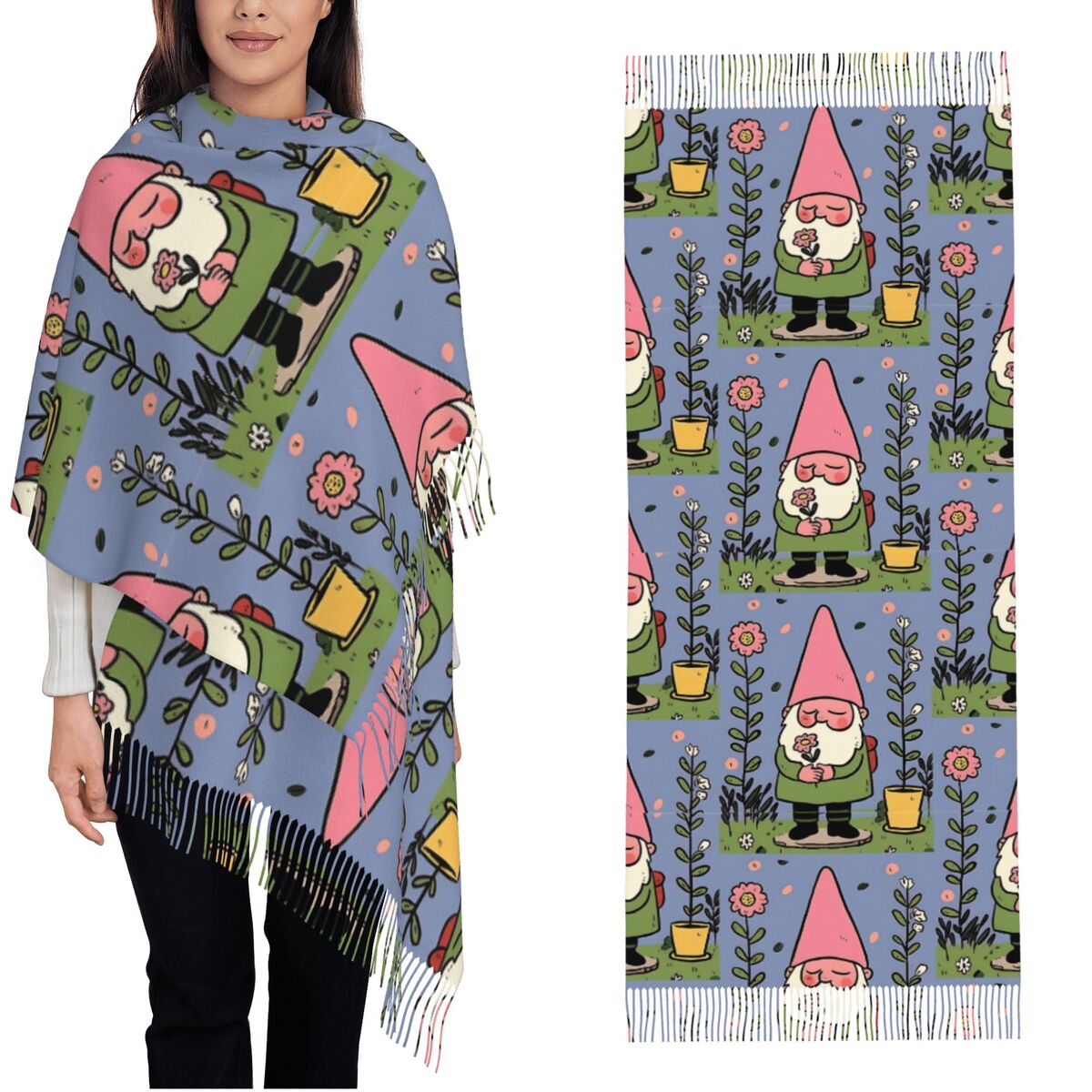 Pashmina Wrap Large - Mythical Garden Gnome Schals für Damen,
