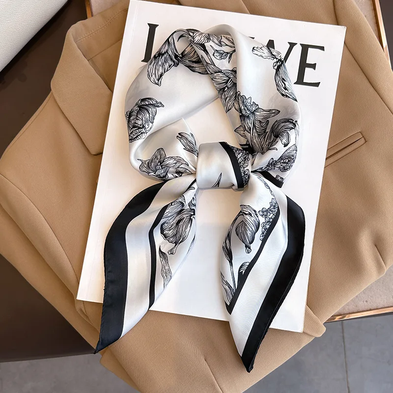 Head Wrap Turban - 70*70cm Luxus Blumen druck Seide quadratischen