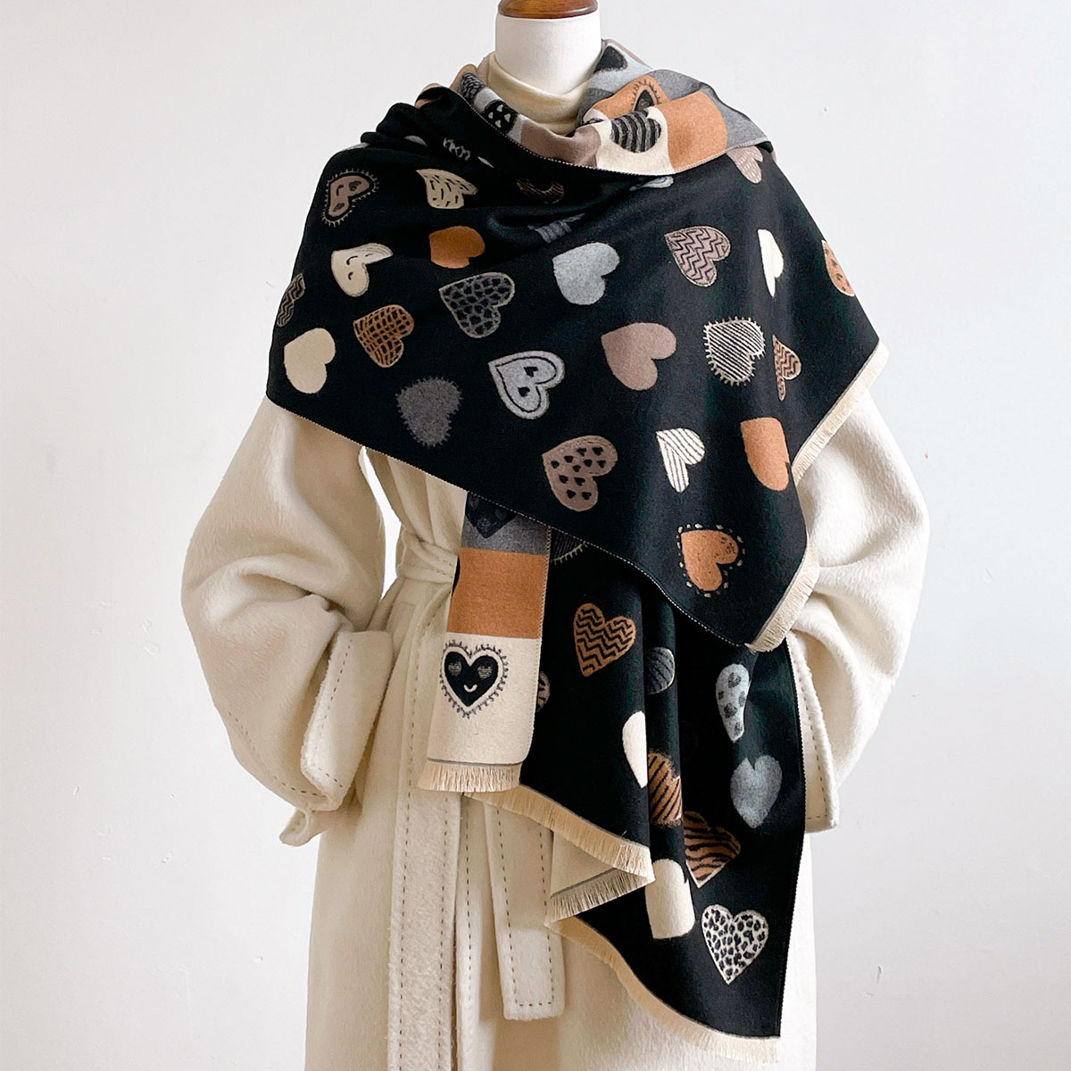 Pashmina Wrap Large - Damen-Schal aus Kaschmir-Imitat mit Fransen, Dicker