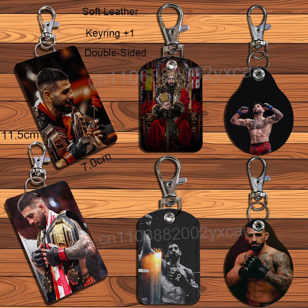 Lanyard Badge Holder - Looking forward Ilia Topuria Leder-Schlüsselanhänger mit
